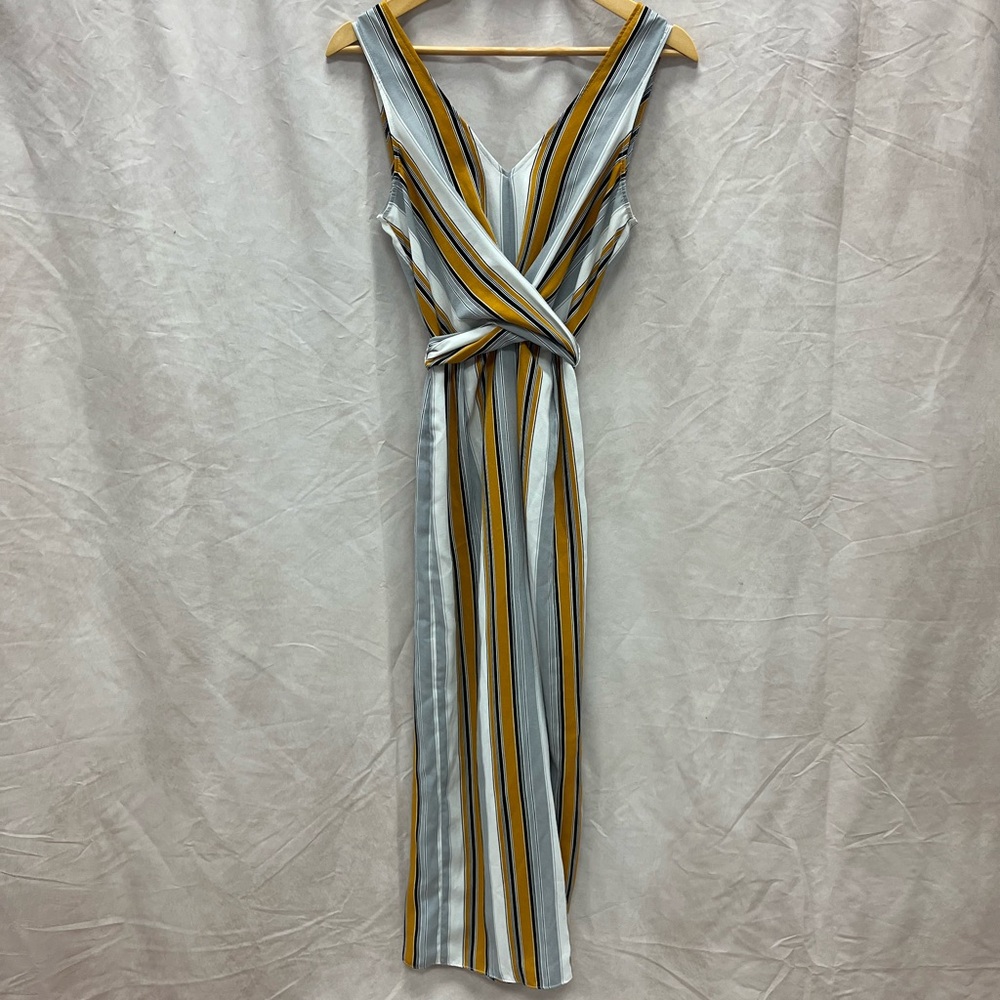 Striped Sleeveless romper in Mustard and Gray
